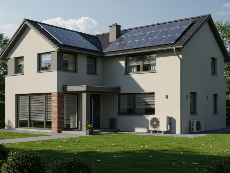 Haus mit Wärmepumpe und Fotovoltaik